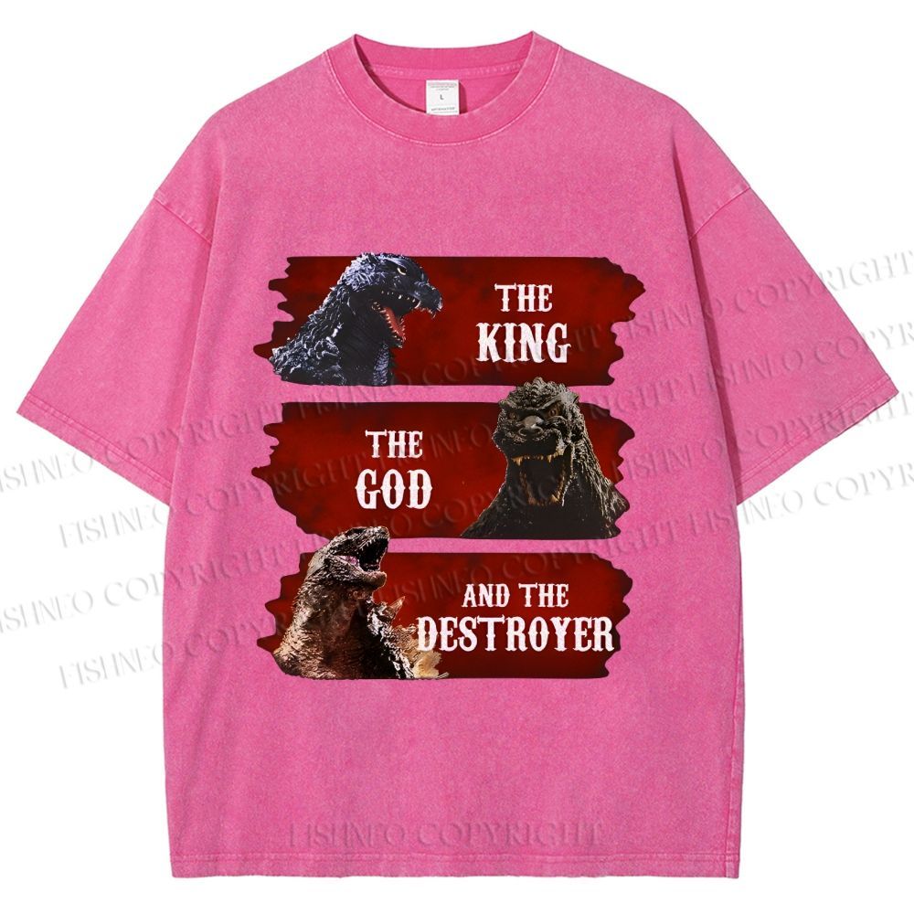 Unisex Godzilla the King the God the Destroyer Printed Washed Tee