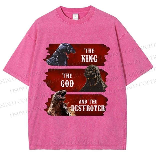 Unisex Godzilla the King the God the Destroyer Printed Washed Tee