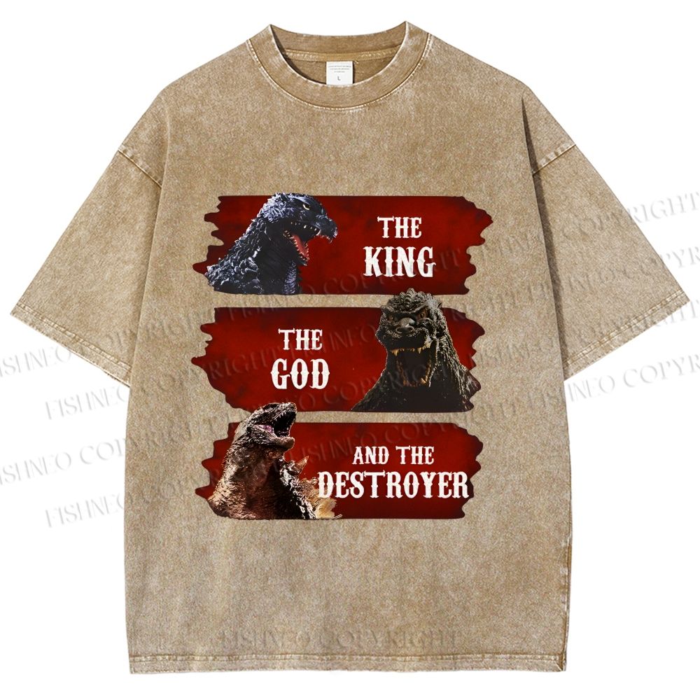 Unisex Godzilla the King the God the Destroyer Printed Washed Tee