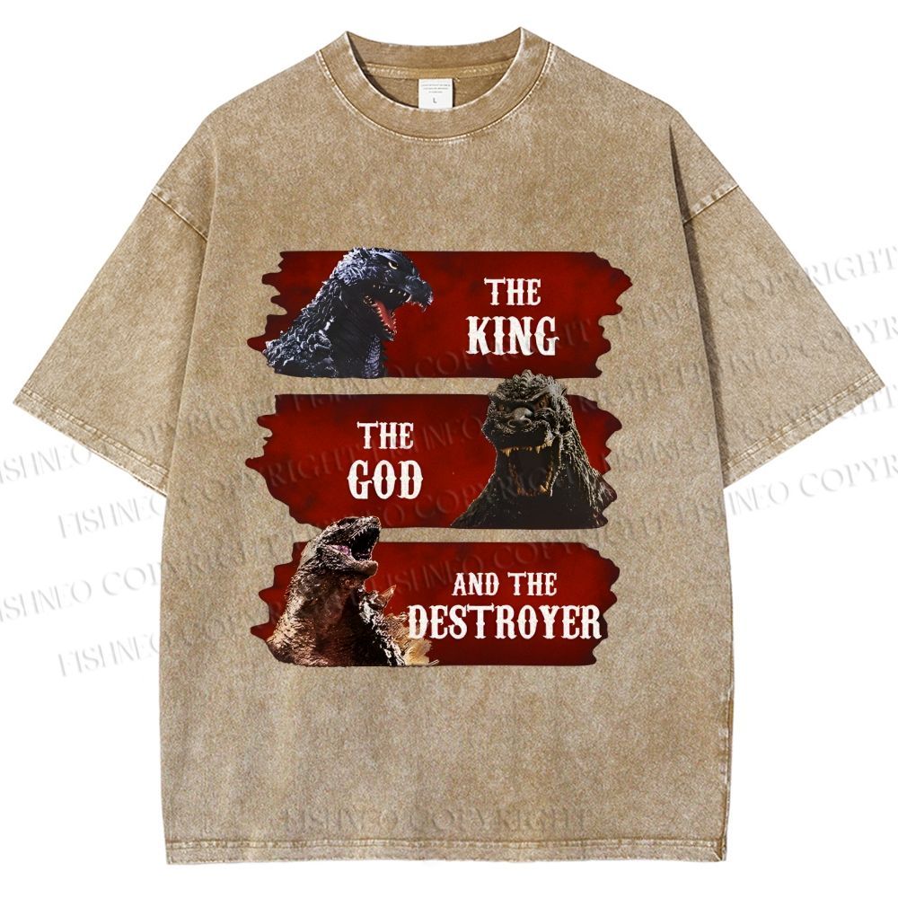 Unisex Godzilla the King the God the Destroyer Printed Washed Tee