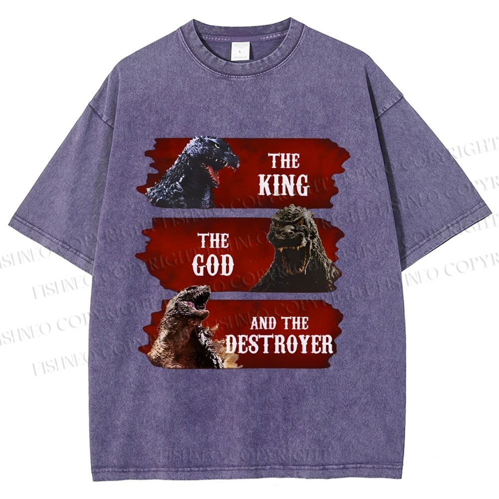 Unisex Godzilla the King the God the Destroyer Printed Washed Tee
