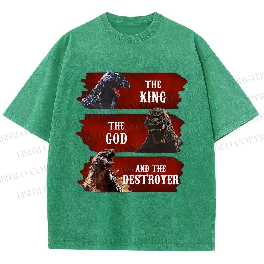 Unisex Godzilla the King the God the Destroyer Printed Washed Tee