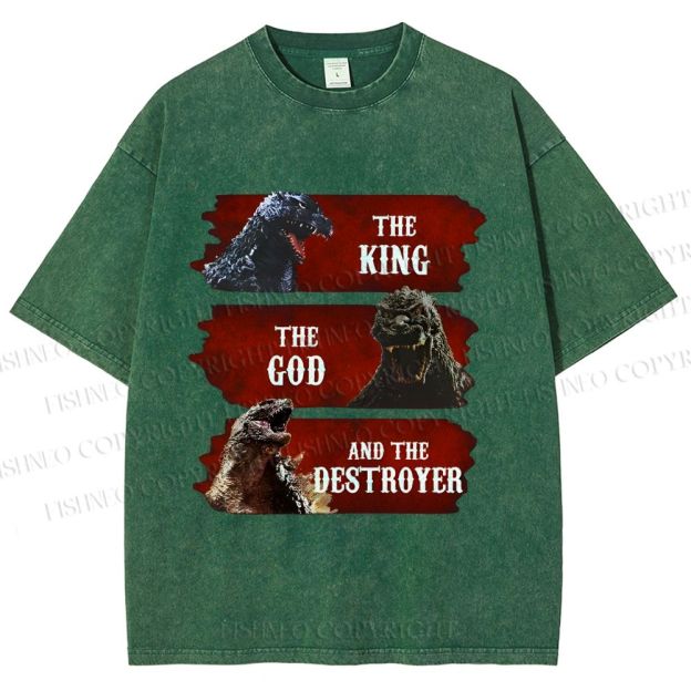 Unisex Godzilla the King the God the Destroyer Printed Washed Tee