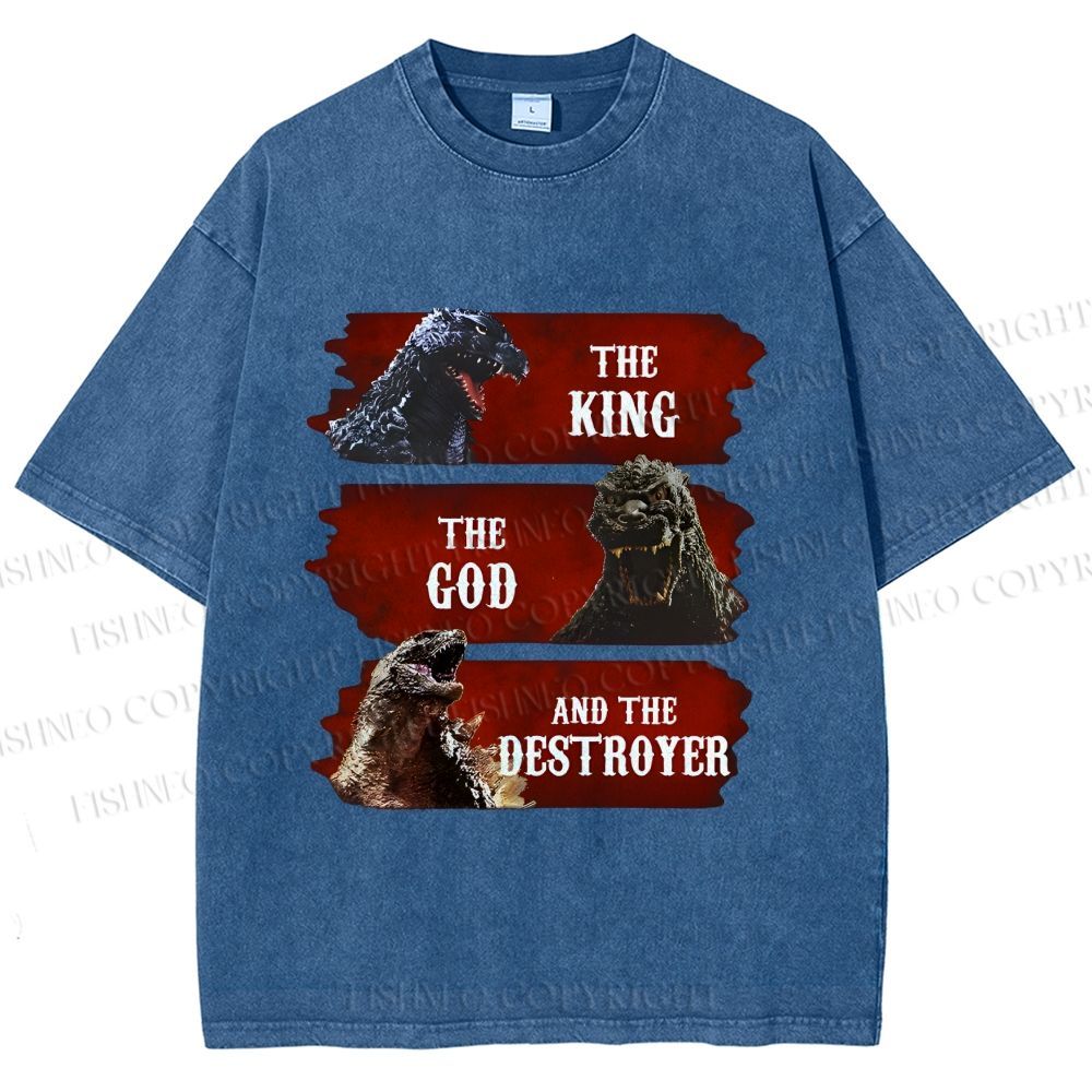 Unisex Godzilla the King the God the Destroyer Printed Washed Tee