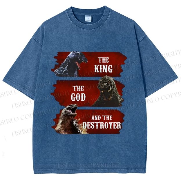 Unisex Godzilla the King the God the Destroyer Printed Washed Tee