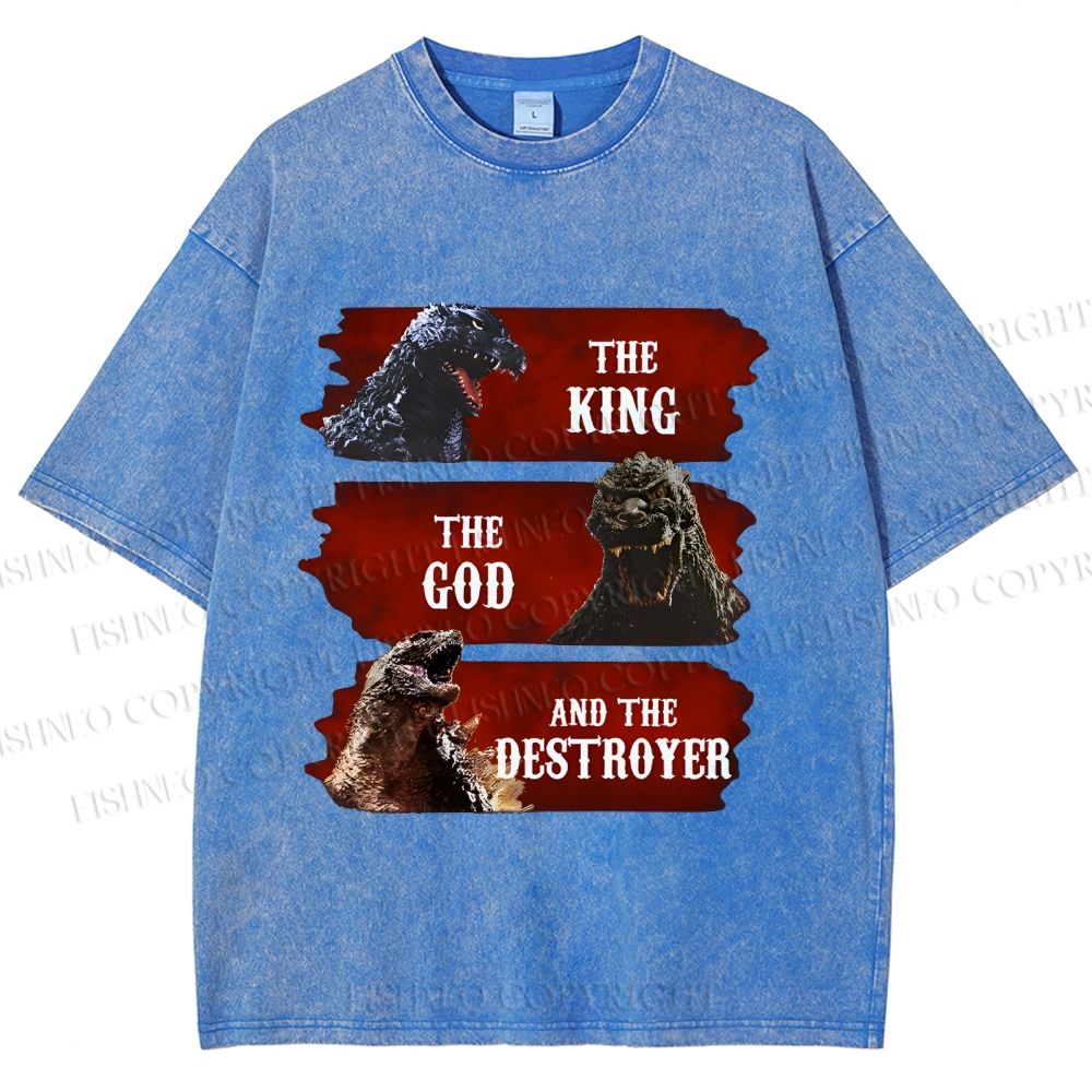 Unisex Godzilla the King the God the Destroyer Printed Washed Tee