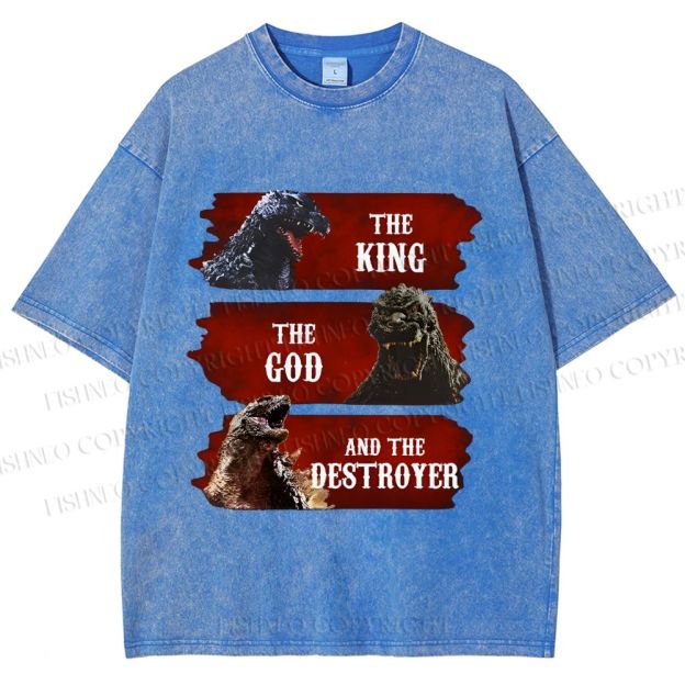 Unisex Godzilla the King the God the Destroyer Printed Washed Tee