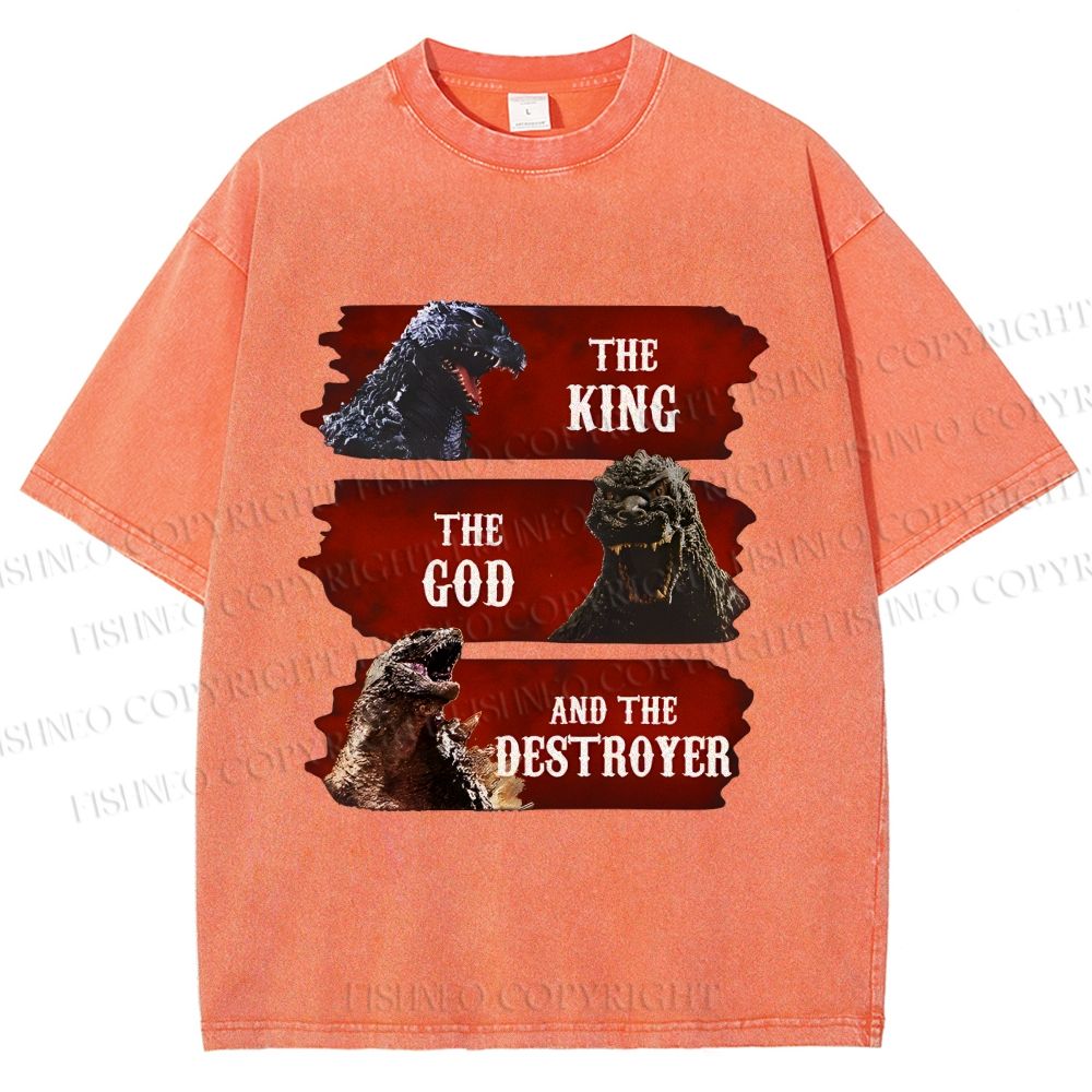 Unisex Godzilla the King the God the Destroyer Printed Washed Tee