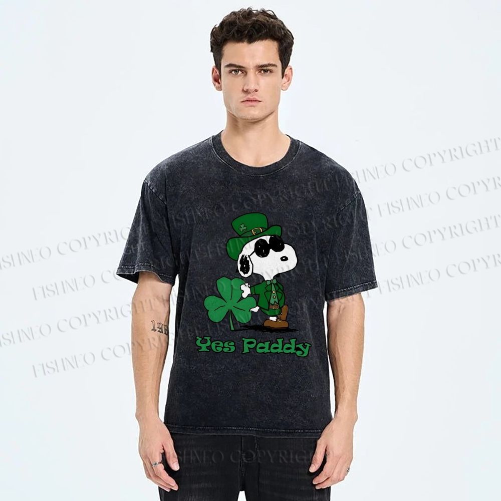 Unisex Snoopy Yes Paddy St. Patrick's Day Printed Washed Tee
