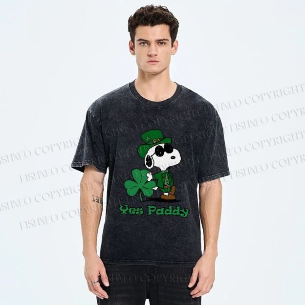 Unisex Snoopy Yes Paddy St. Patrick's Day Printed Washed Tee
