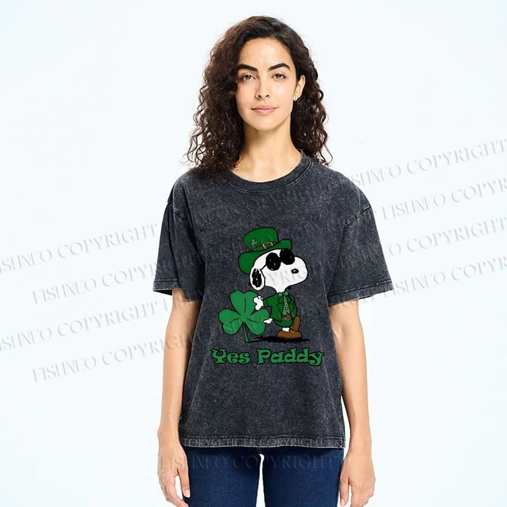 Unisex Snoopy Yes Paddy St. Patrick's Day Printed Washed Tee