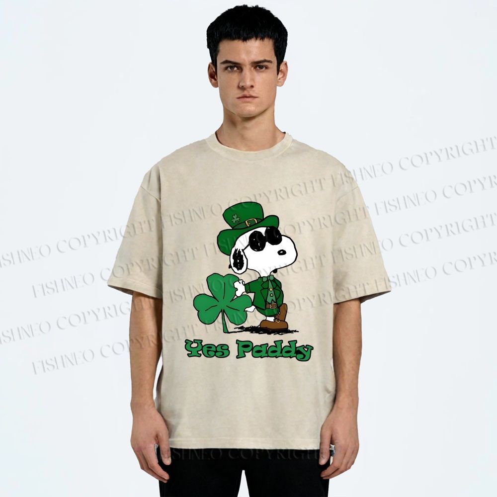 Unisex Snoopy Yes Paddy St. Patrick's Day Printed Washed Tee