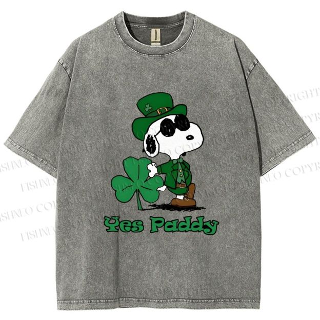 Unisex Snoopy Yes Paddy St. Patrick's Day Printed Washed Tee