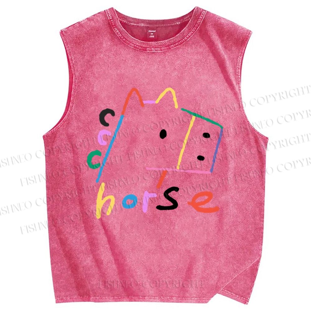Unisex Colorful Simple Horse Printed Washed Tank Top