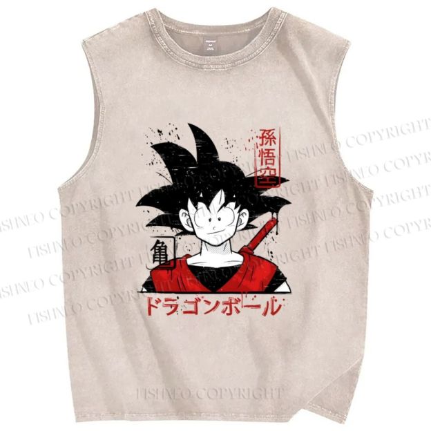 Unisex Son Goku Printed Washed Tank Top