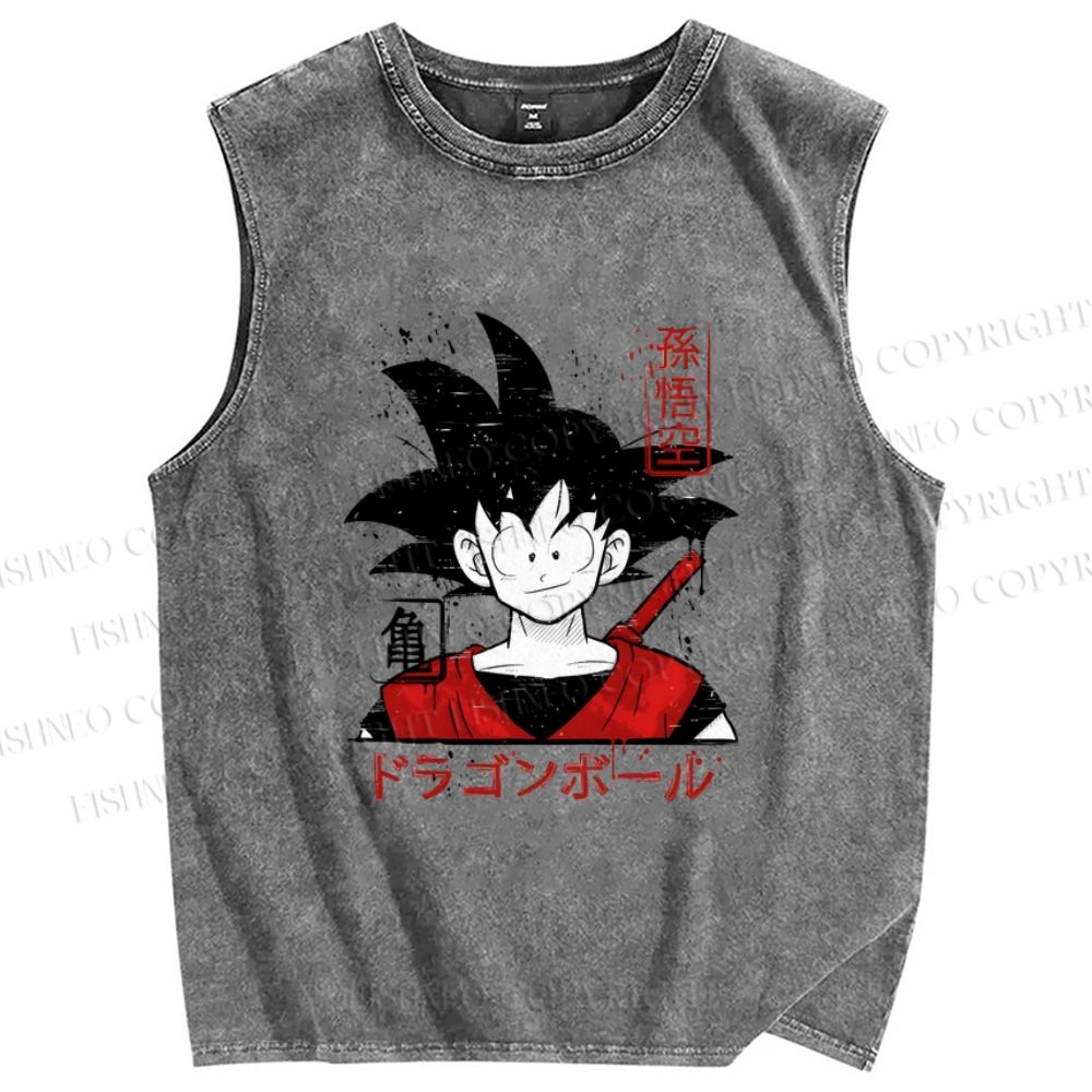 Unisex Son Goku Printed Washed Tank Top