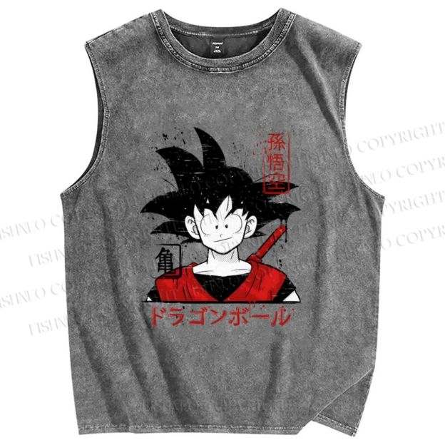 Unisex Son Goku Printed Washed Tank Top
