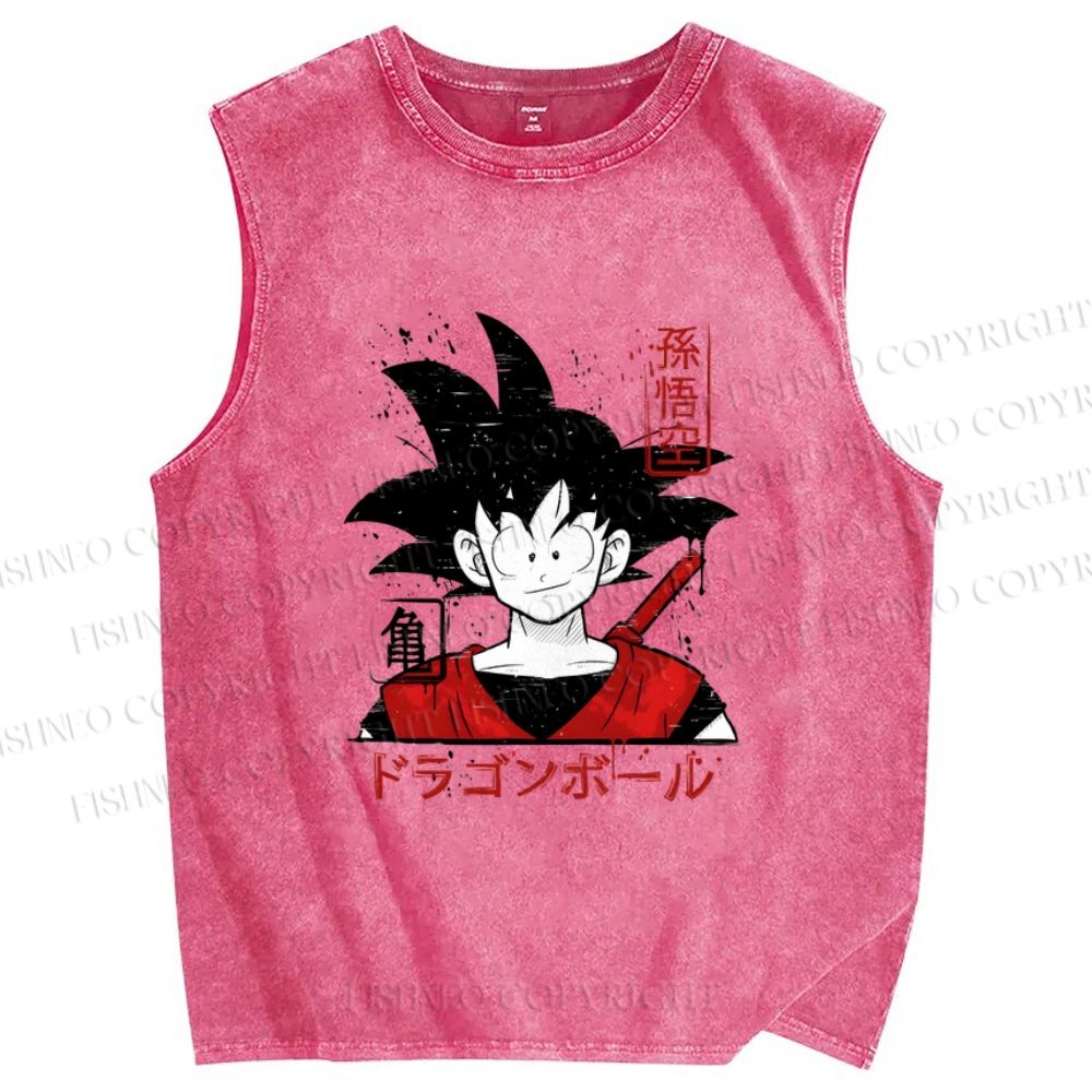 Unisex Son Goku Printed Washed Tank Top