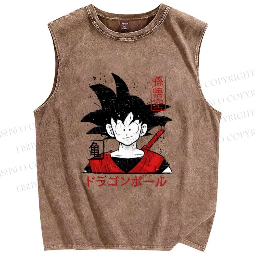 Unisex Son Goku Printed Washed Tank Top