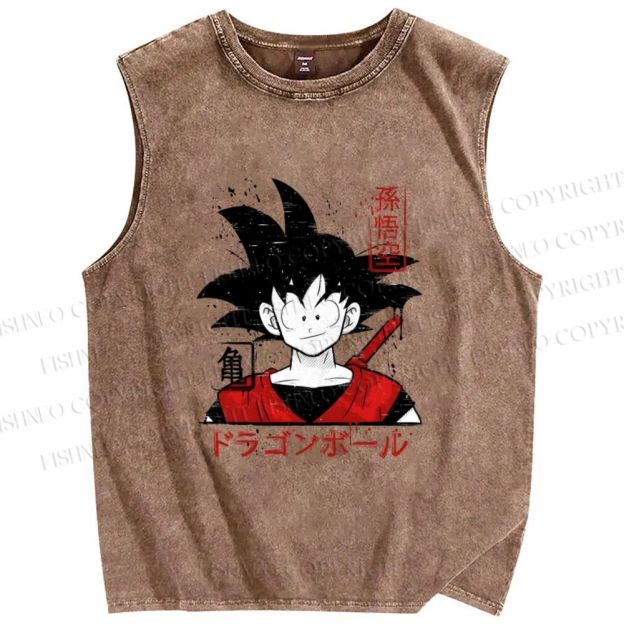 Unisex Son Goku Printed Washed Tank Top