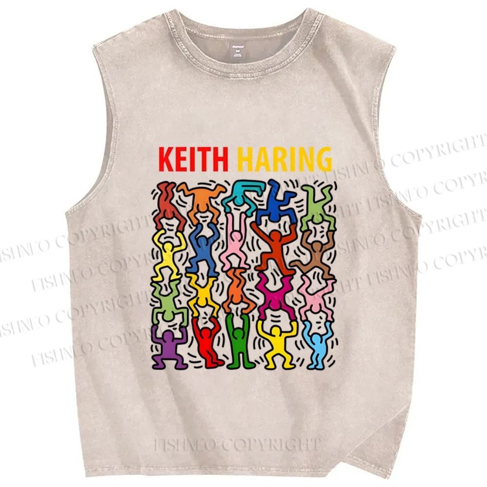 Unisex Keith Haring Dancing Printed Washed Tank Top