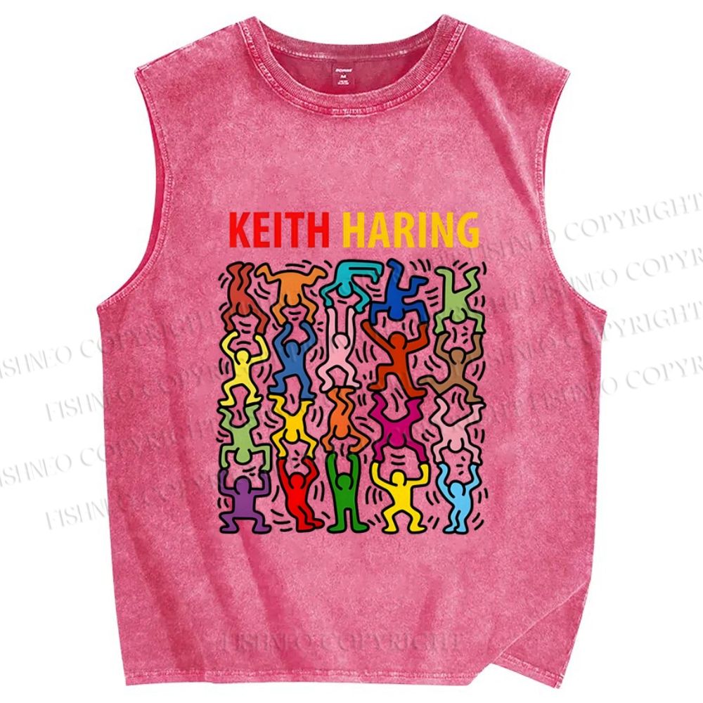 Unisex Keith Haring Dancing Printed Washed Tank Top