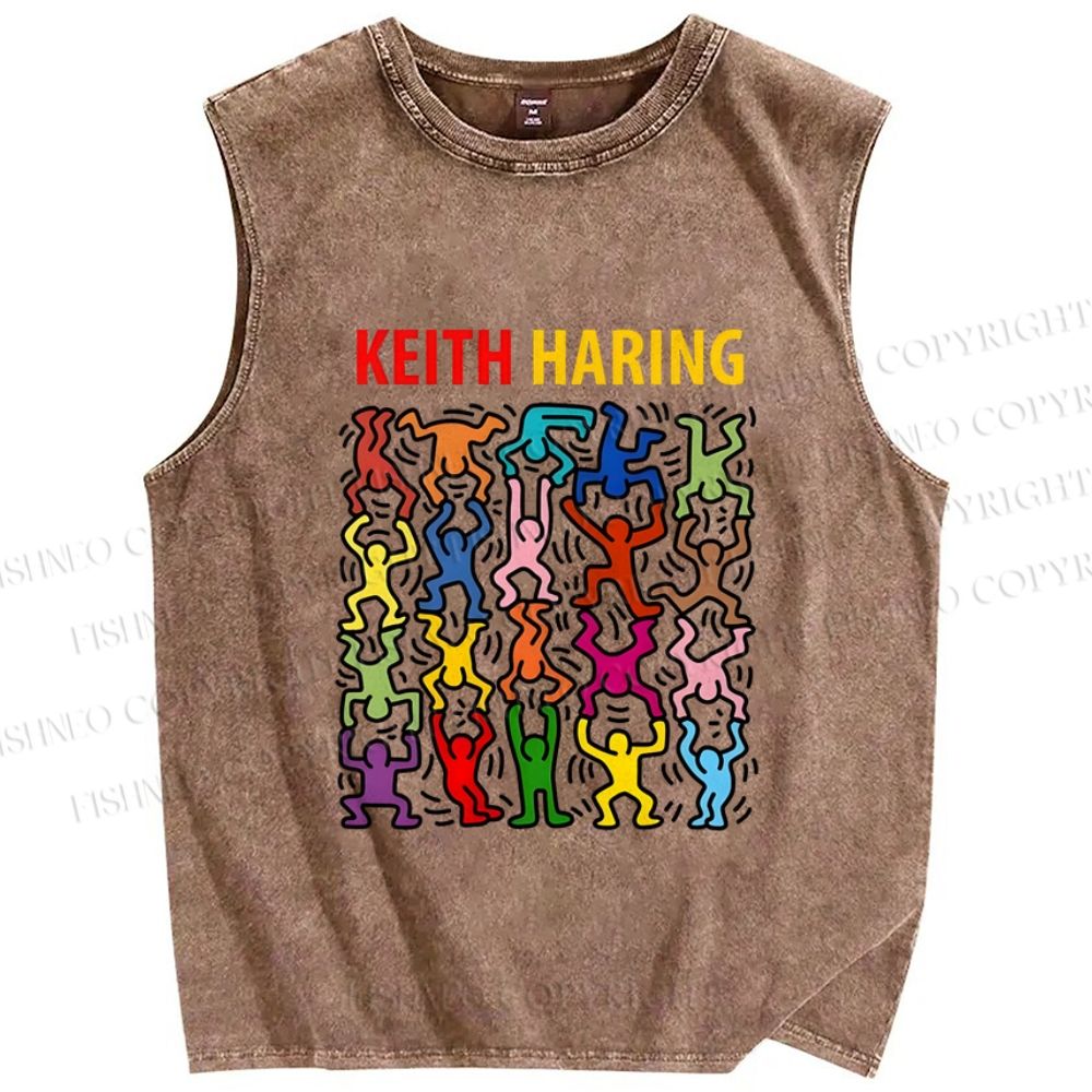 Unisex Keith Haring Dancing Printed Washed Tank Top