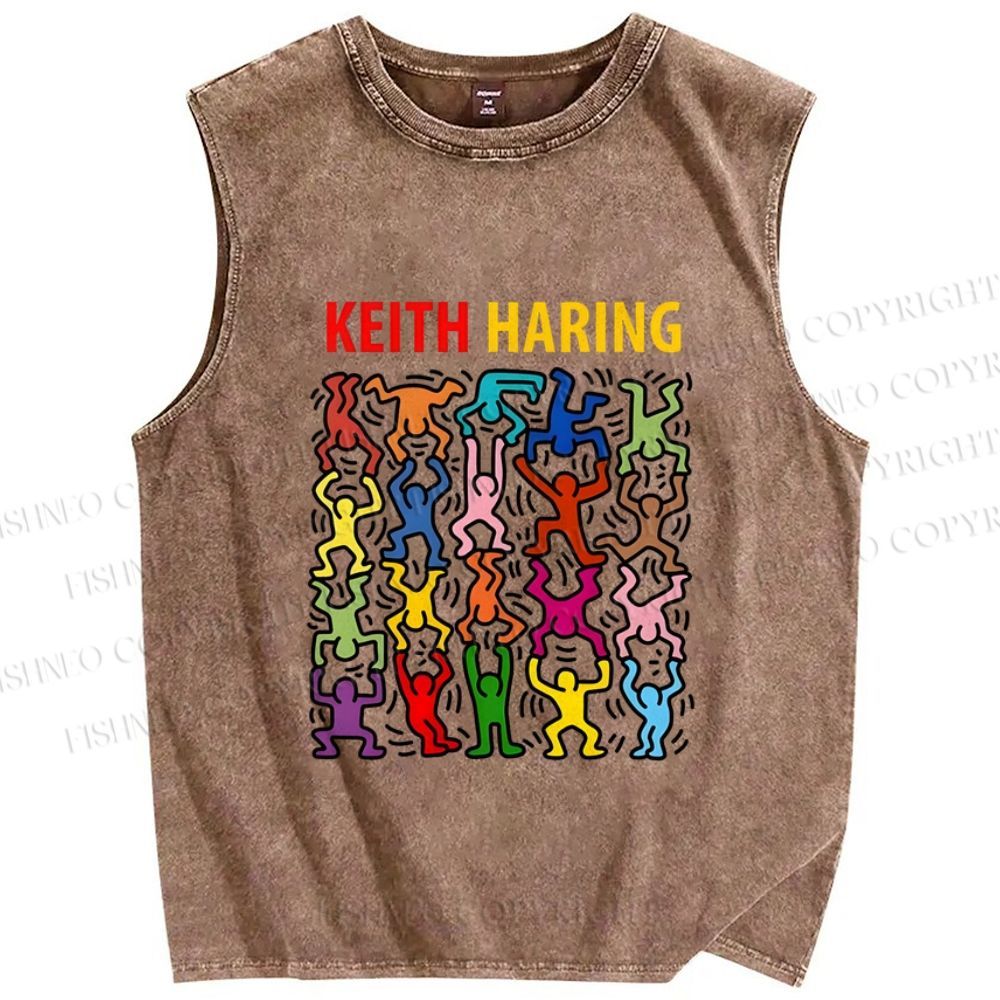 Unisex Keith Haring Dancing Printed Washed Tank Top
