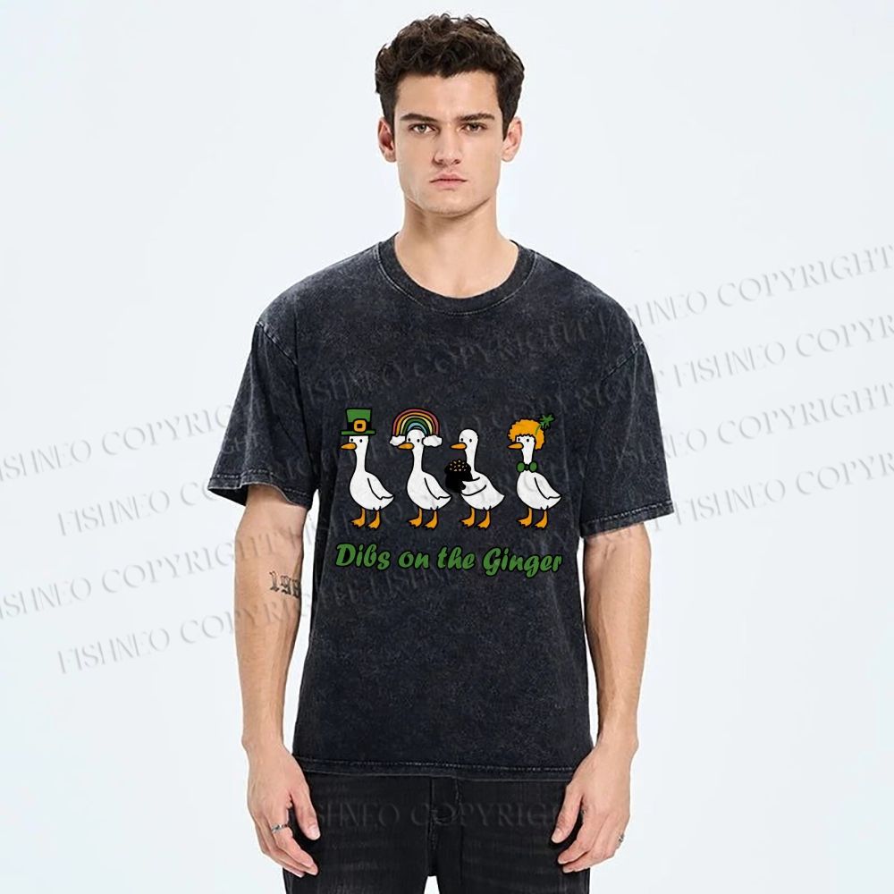 Unisex Dibs on the Ginger Geese in St. Patrick's Day Printed Washed Tee