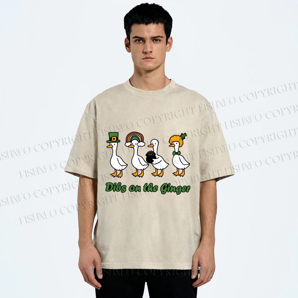 Unisex Dibs on the Ginger Geese in St. Patrick's Day Printed Washed Tee