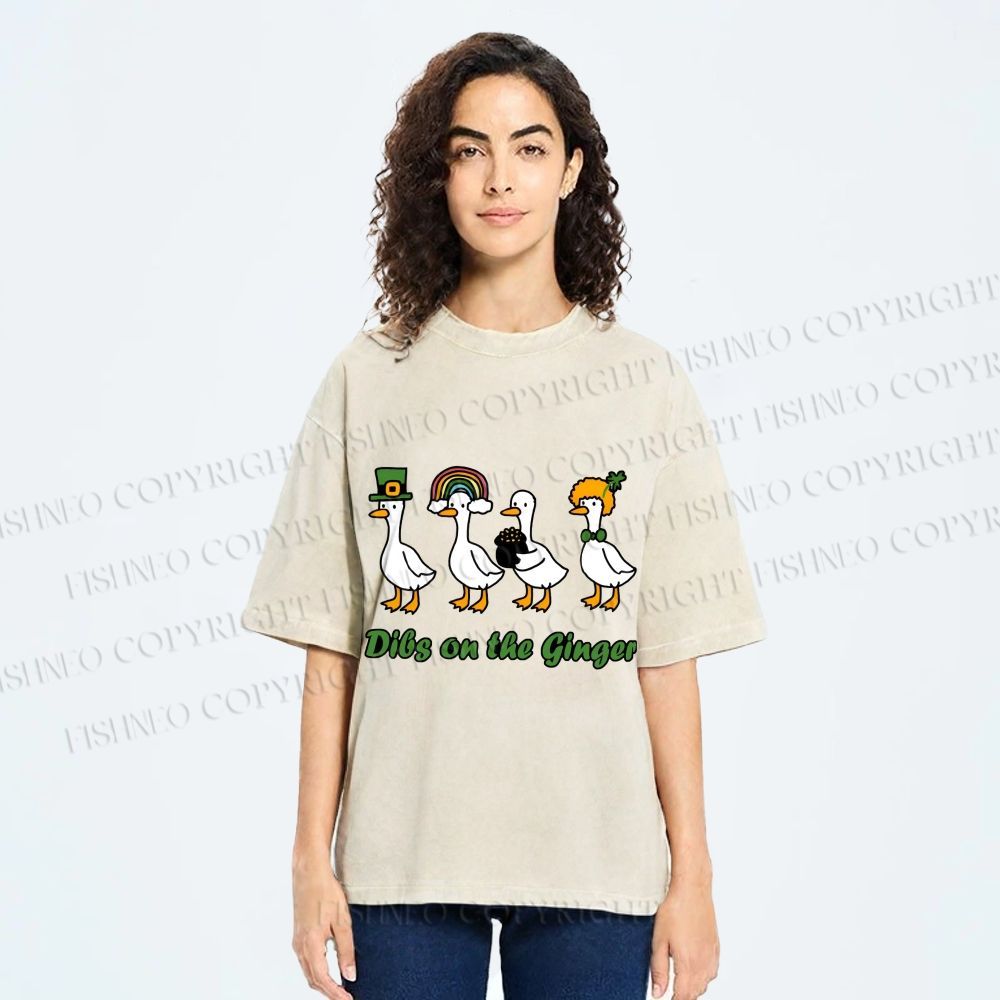 Unisex Dibs on the Ginger Geese in St. Patrick's Day Printed Washed Tee