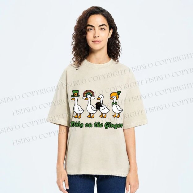 Unisex Dibs on the Ginger Geese in St. Patrick's Day Printed Washed Tee