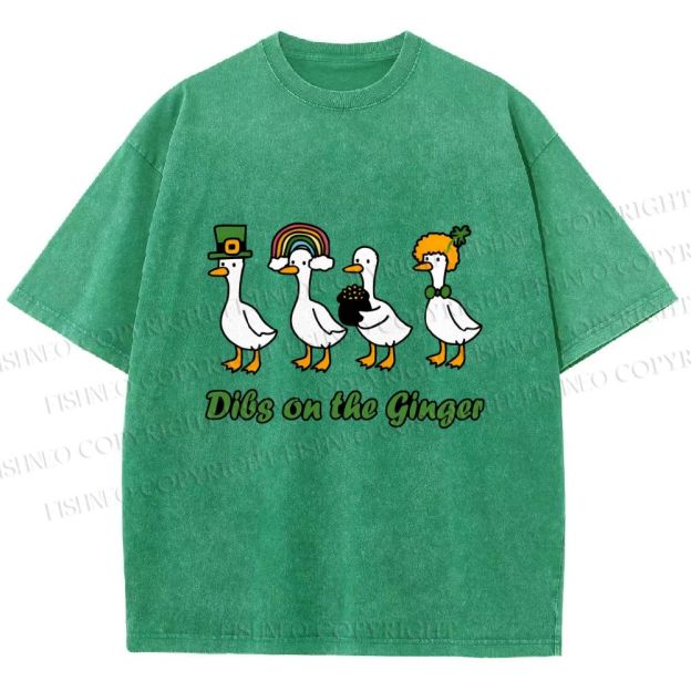 Unisex Dibs on the Ginger Geese in St. Patrick's Day Printed Washed Tee