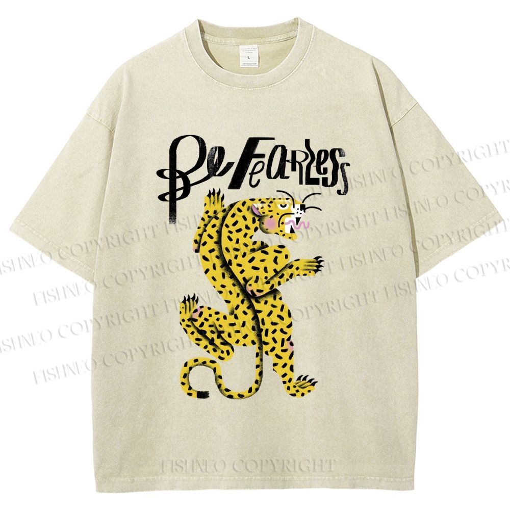 Unisex Be Fearless Leopard Printed Washed Tee