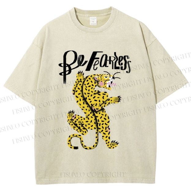 Unisex Be Fearless Leopard Printed Washed Tee