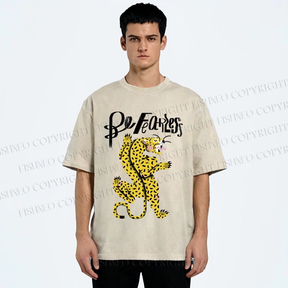 Unisex Be Fearless Leopard Printed Washed Tee