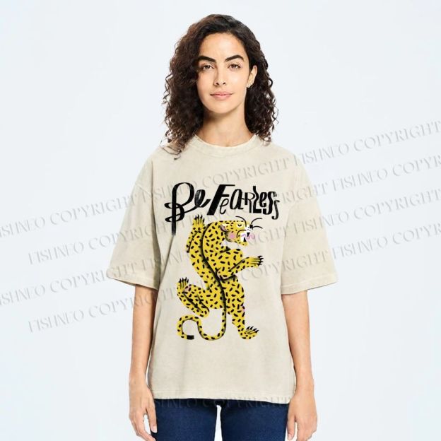 Unisex Be Fearless Leopard Printed Washed Tee
