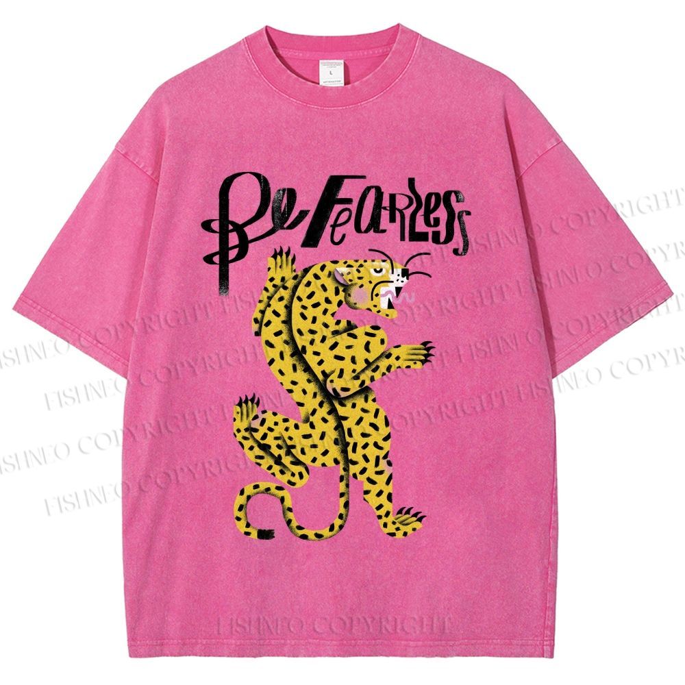 Unisex Be Fearless Leopard Printed Washed Tee