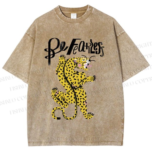 Unisex Be Fearless Leopard Printed Washed Tee