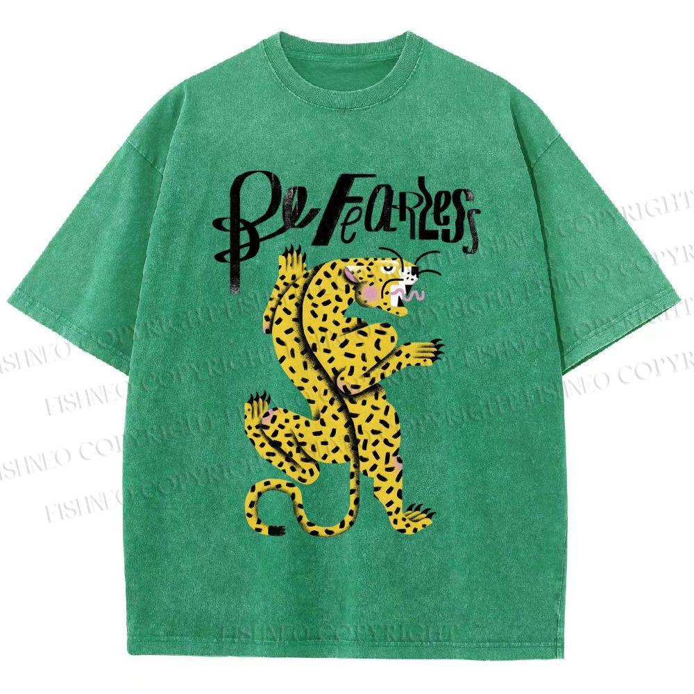 Unisex Be Fearless Leopard Printed Washed Tee