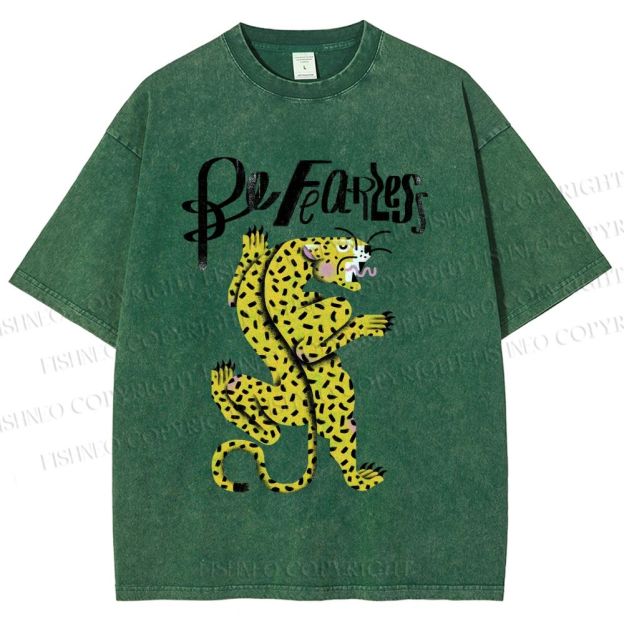 Unisex Be Fearless Leopard Printed Washed Tee
