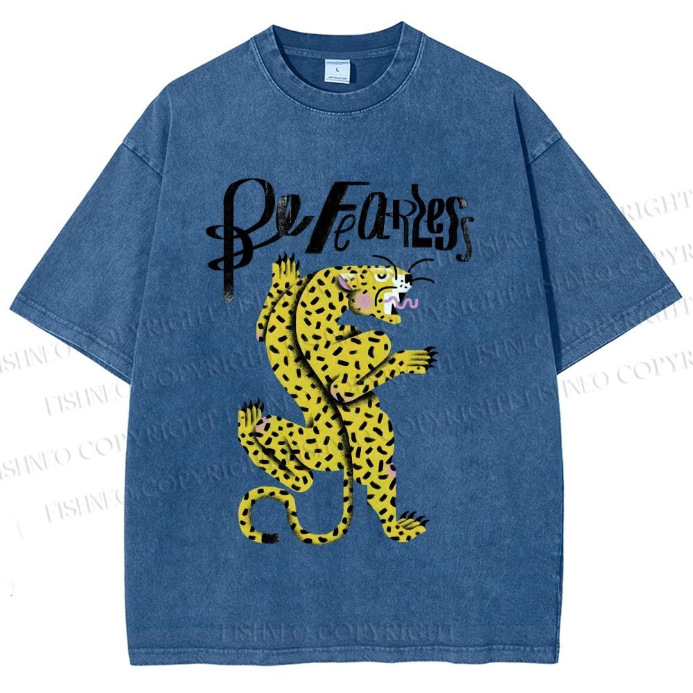 Unisex Be Fearless Leopard Printed Washed Tee