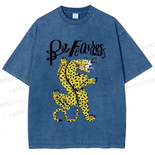 Unisex Be Fearless Leopard Printed Washed Tee