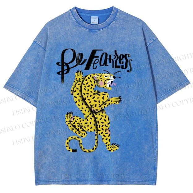 Unisex Be Fearless Leopard Printed Washed Tee