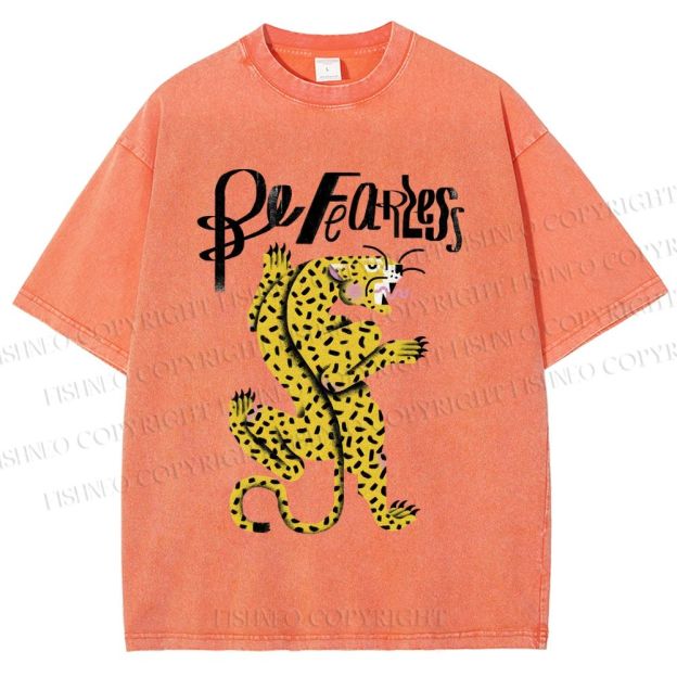 Unisex Be Fearless Leopard Printed Washed Tee