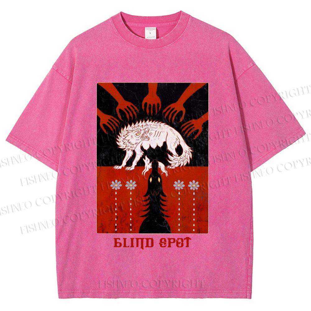 Unisex Blind Spot Wolf Printed Washed Tee