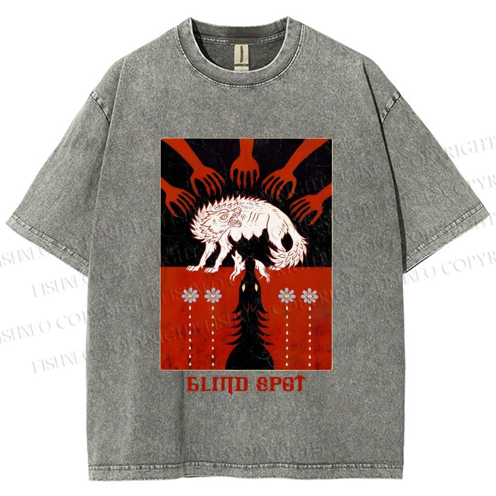 Unisex Blind Spot Wolf Printed Washed Tee
