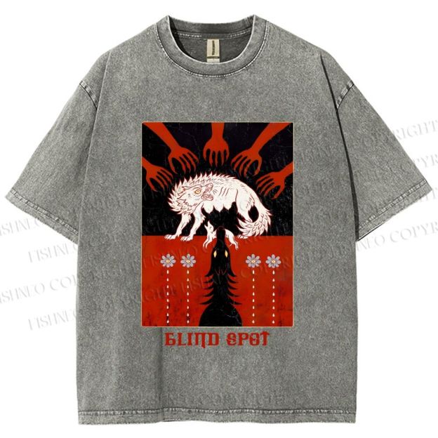 Unisex Blind Spot Wolf Printed Washed Tee