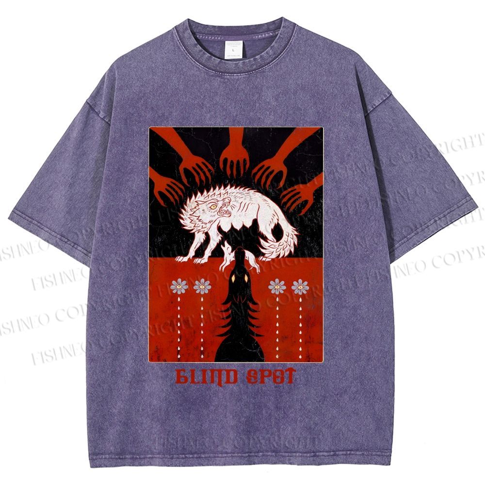 Unisex Blind Spot Wolf Printed Washed Tee