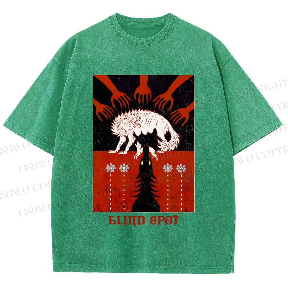 Unisex Blind Spot Wolf Printed Washed Tee